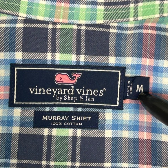 Vineyard Vines Murray Shirt Mens Medium Blue Green Pink Plaid Button Down Cotton - Picture 3 of 9